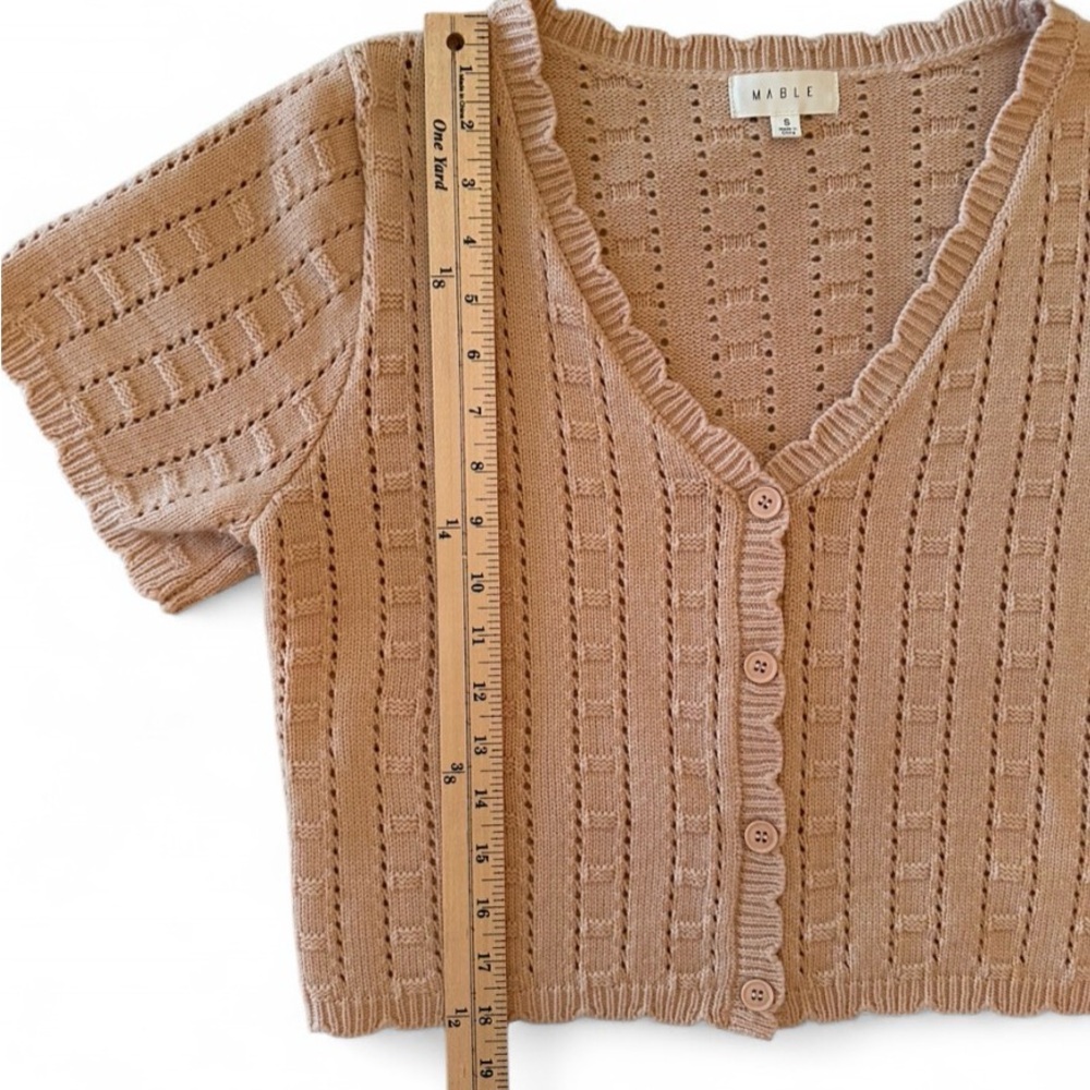 Anthropologie Mable Dusty Pink Pointelle Knit Button Front Cropped Cardigan Top - Picture 7 of 7